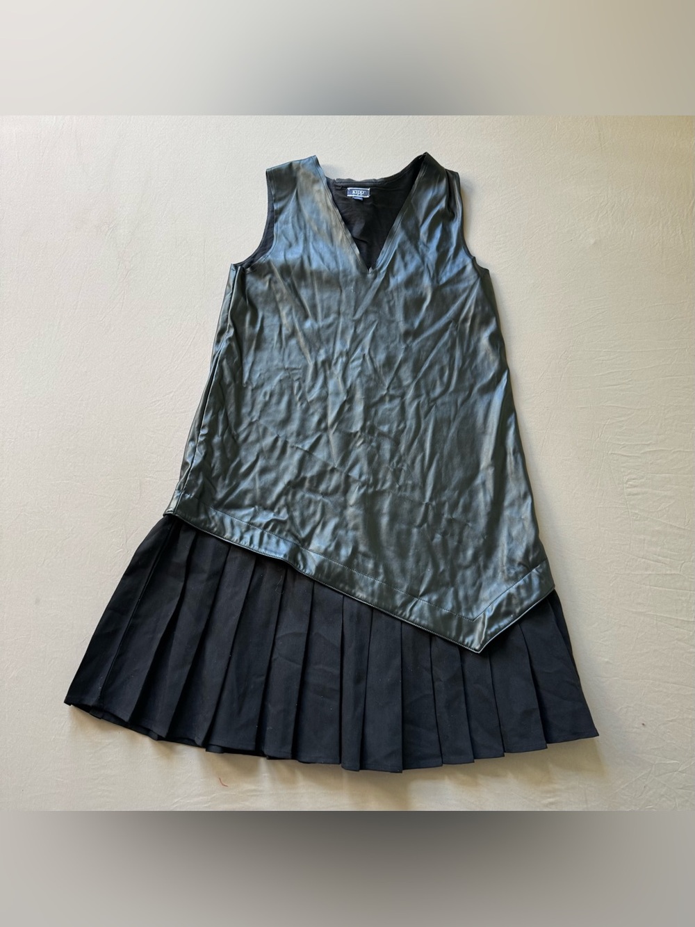Faux Leather pleated Sleeveless dress